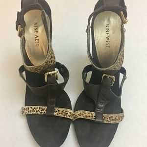 NINE WEST SHPRESAO LEATHER CALF SKIN LEOPARD HEELS